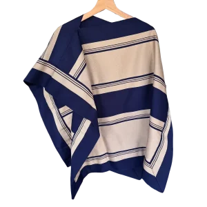 Manta Fina de Hilo Azul Marino con Franjas Beige Claro