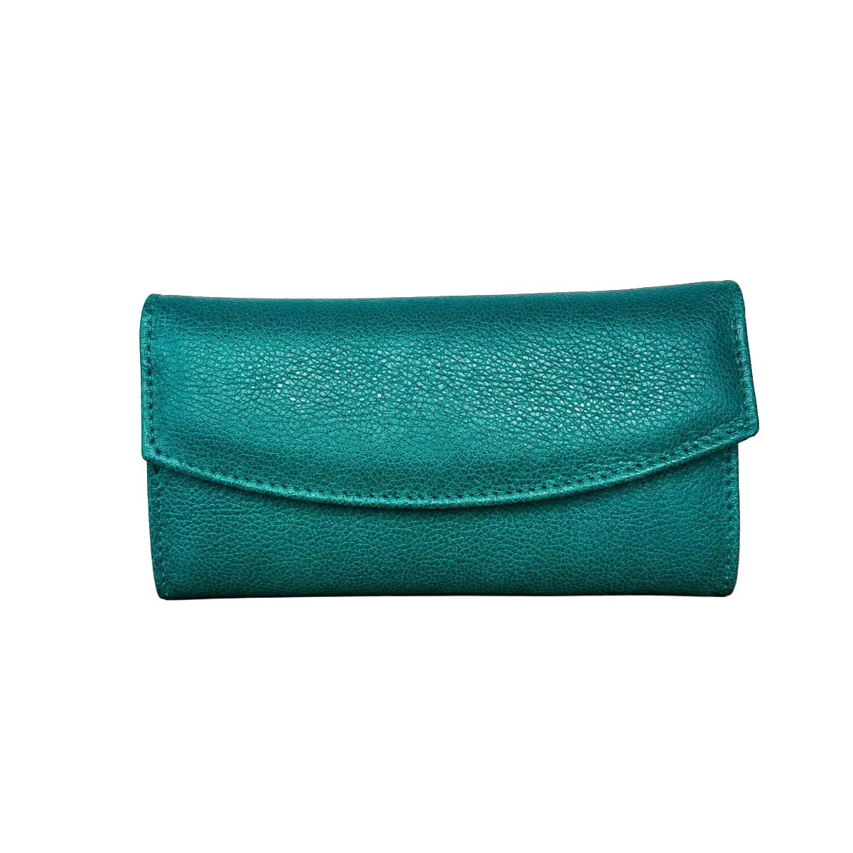 Parte trasera de billetera de cuero verde para mujer con cierre exterior