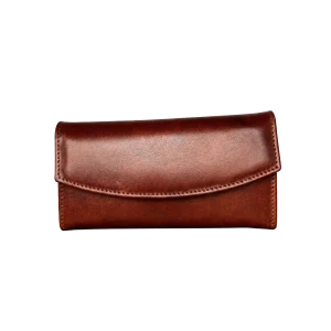 Billetera larga de cuero café con diseño elegante artesanal