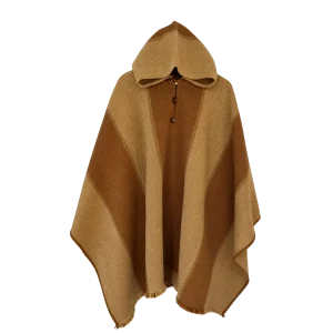 Poncho de lana beige y café con capucha artesanal | El Carpincho