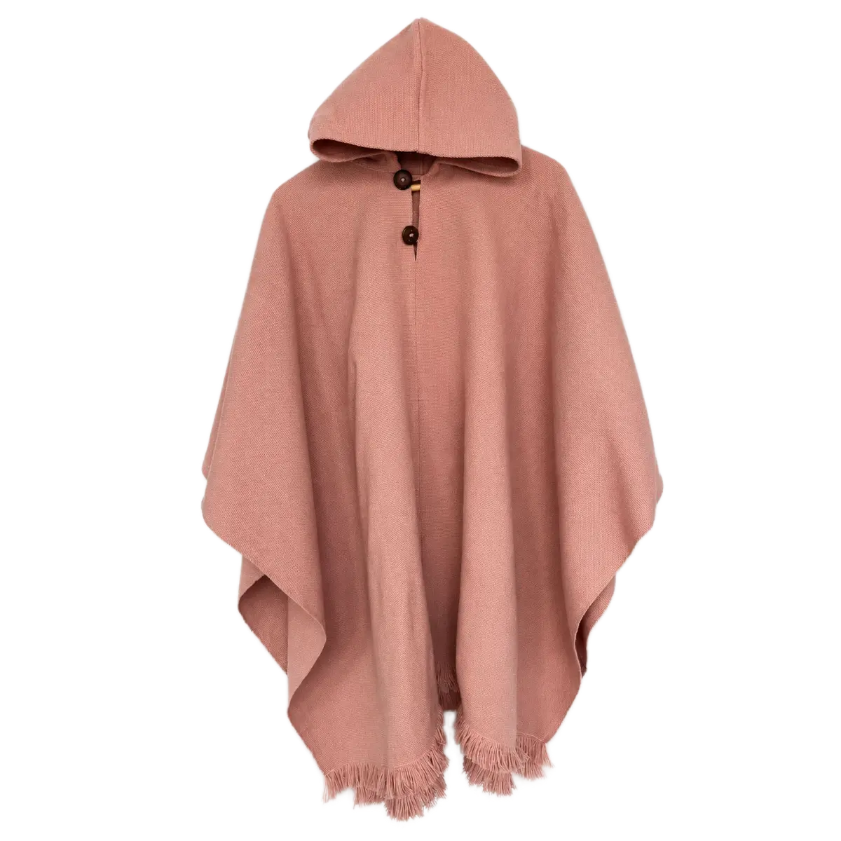 Poncho de lana rosado con capucha y botones de madera | El Carpincho