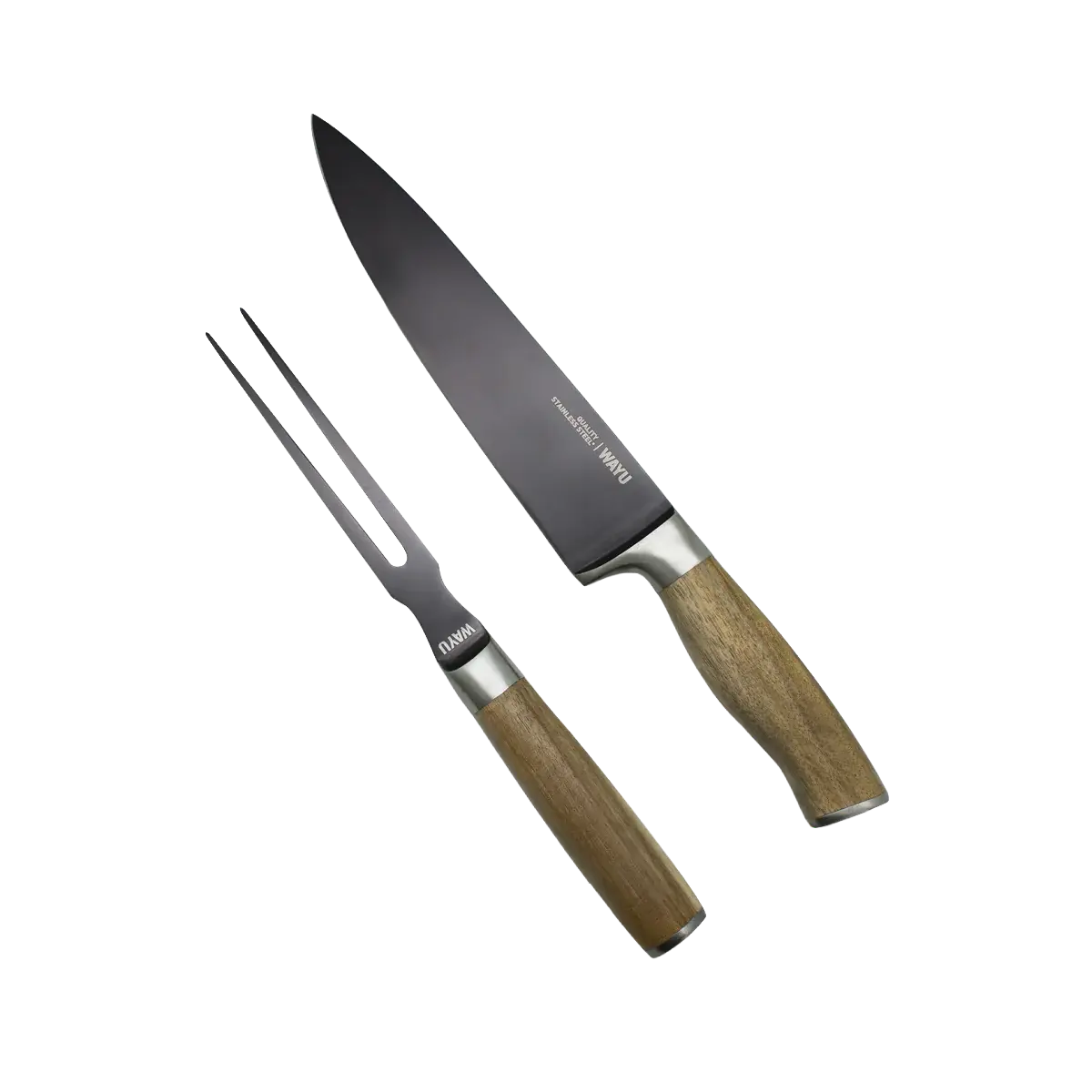 Set cuchillo y tenedor Wayu con mango de madera para parrilla