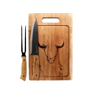 Set tabla cuchillo tenedor Wayu para parrilla