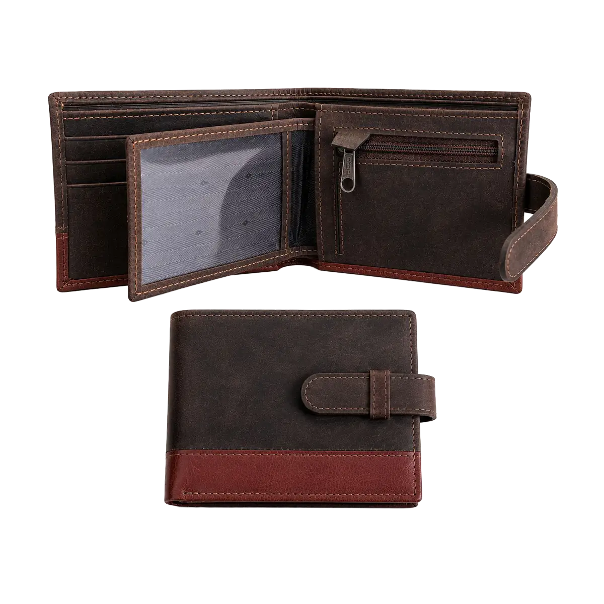 Billetera de Cuero Engrasado con Broche y Monedero - Imagen 3