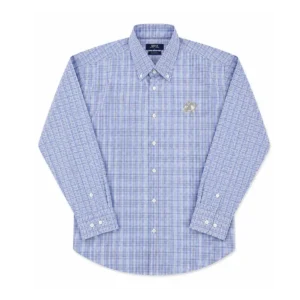 Camisa SGVI de cuadros azul, rosa y blanco con fondo azul y bordado de caballo