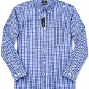 Camisa SGVI de microcuadros azul y blanco con manga larga y cuello Button Down