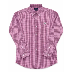 Camisa SGVI de microcuadros burdeo y blanco con manga larga y bordado de caballo