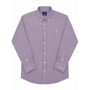 Camisa SGVI de microcuadros morado y blanco con manga larga y bordado de caballo