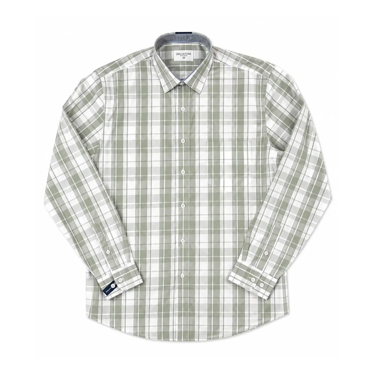 Camisa Zalvatore cuadrillé verde de manga larga con bolsillo delantero y diseño en tonos verde oliva y blanco