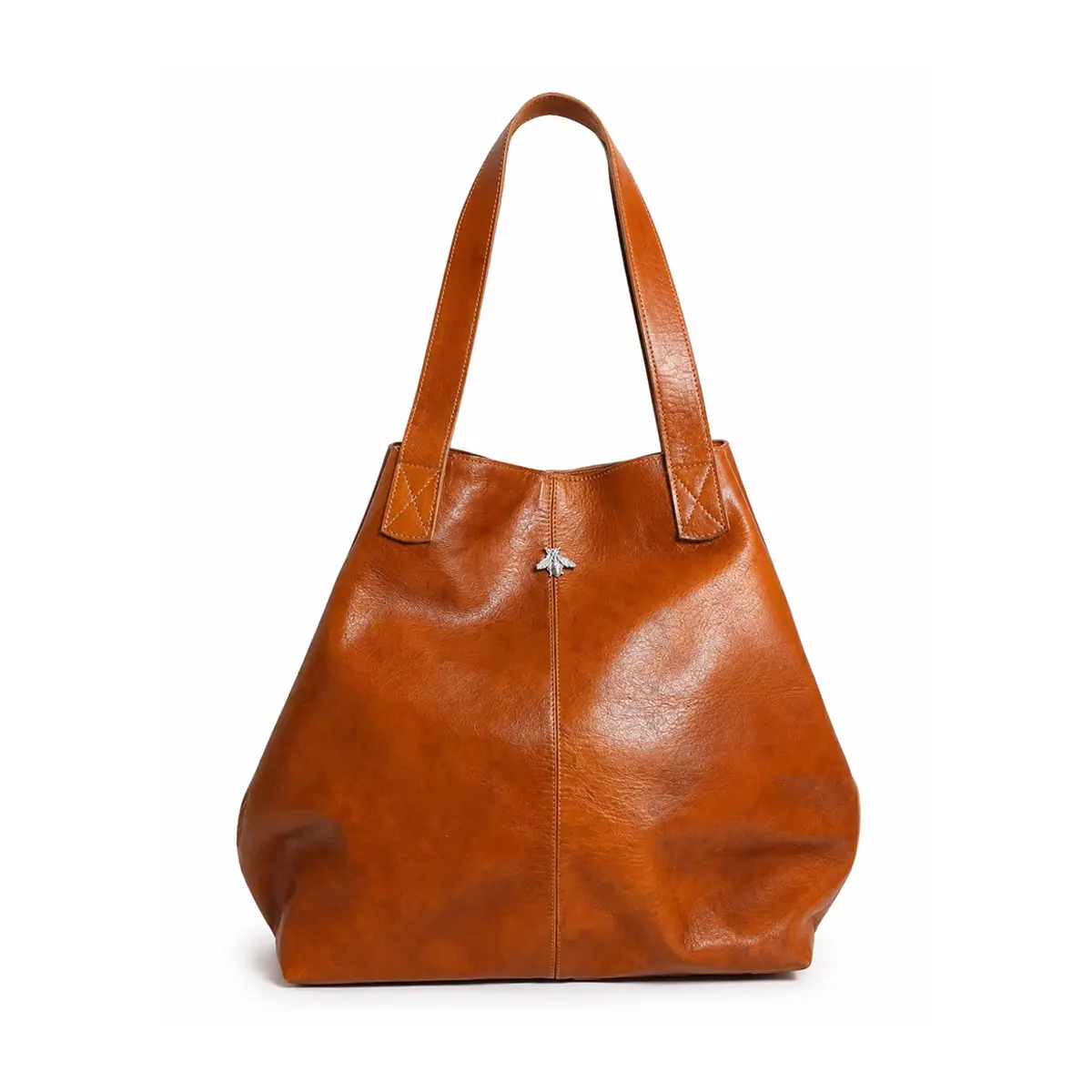 Cartera tote de cuero cognac 2 en 1 en formato amplio