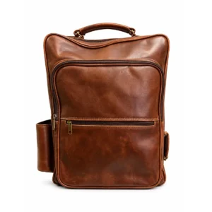 Mochila de cuero premium con bolsillo frontal